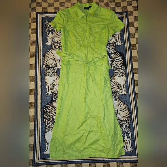 chinese dress ladies 1960s Bright Chartreuse Green Long Sleeve Linen Dress – Eyes of Wise main image 1
